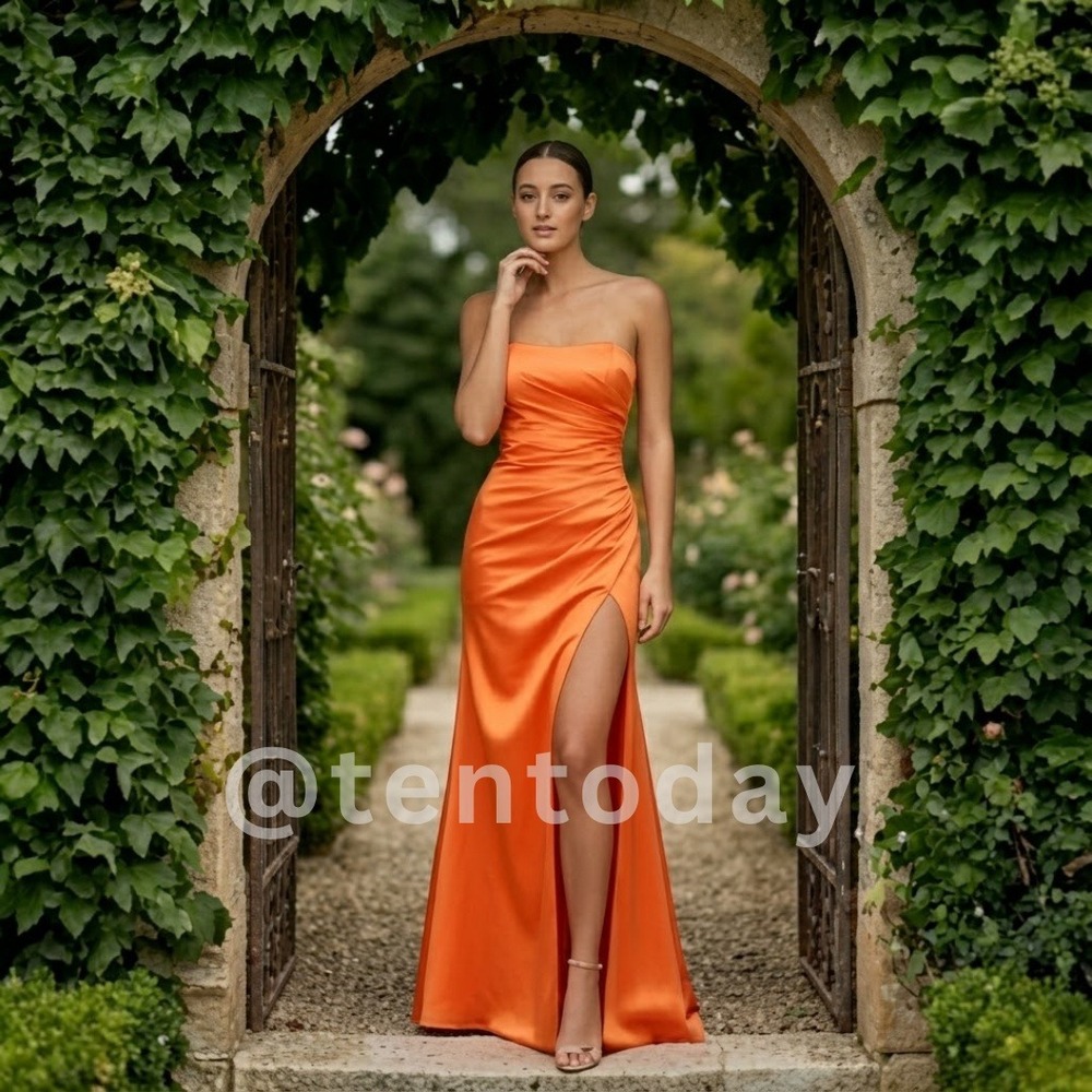 Mac Duggal Size 2 Sherbert Orange Strapless Satin Long Maxi‎ Gown Formal Dress